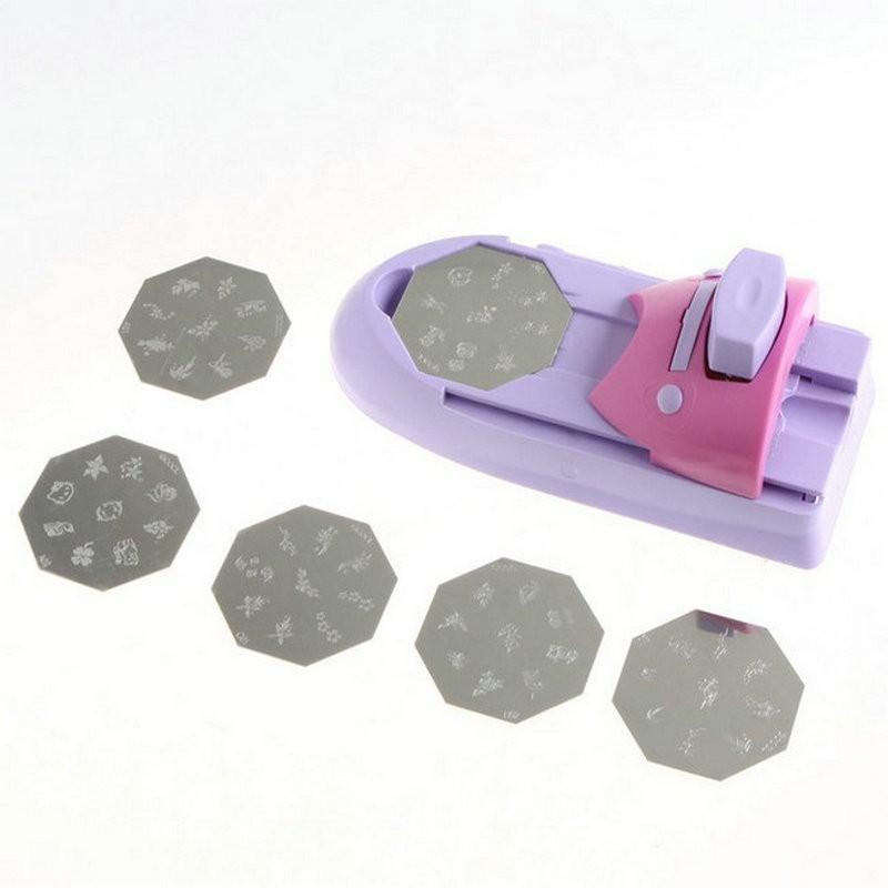 DIY Nail Art Printer Machine with 6 Pattern Stencils – Automatic Manicure Stamp Tool for Home & Salon