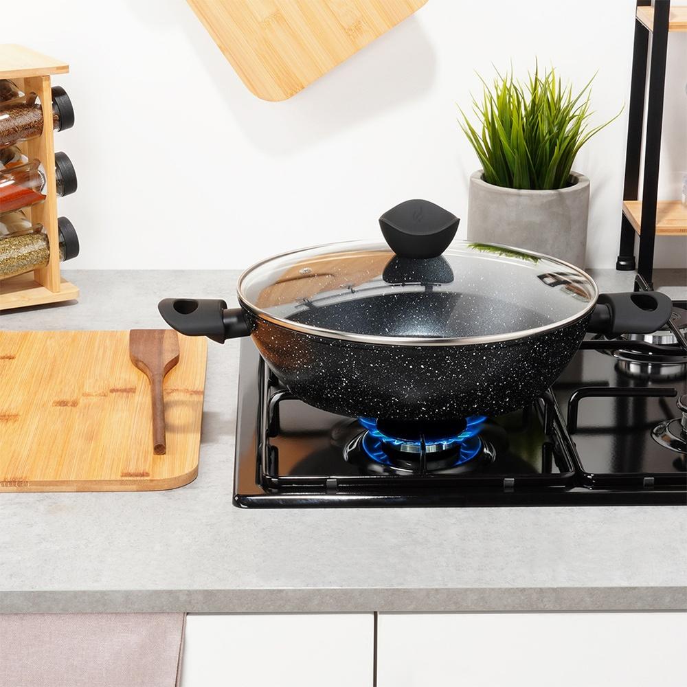 Granite Frying Pan Deep with Lid Large 28 Cm