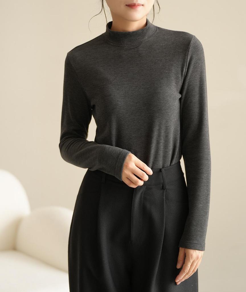 Women's Warm Long Sleeve Semi-High Collar Shirt - Autumn/Winter Style, Class A, 300g