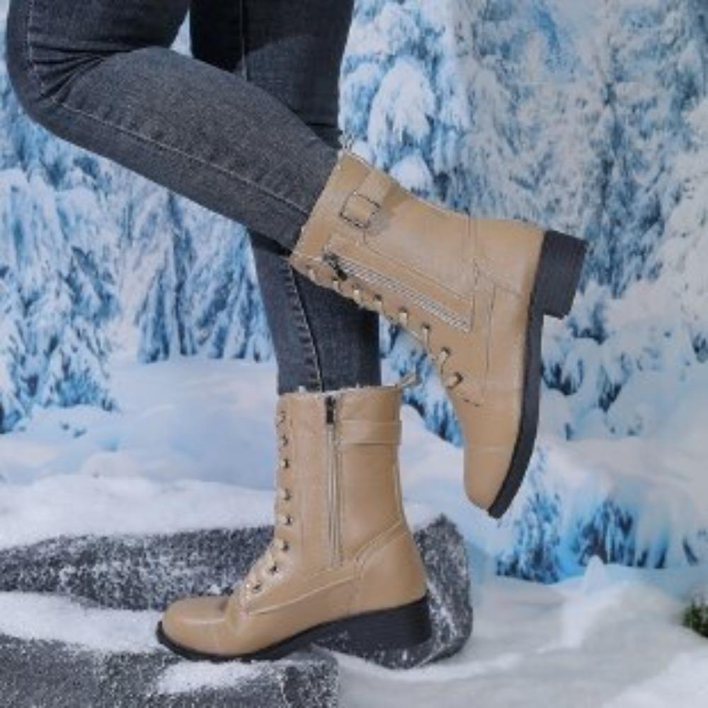 Women Ankle Boots Flat Low Heel Belt Buckle Short Large Size Fall Winter