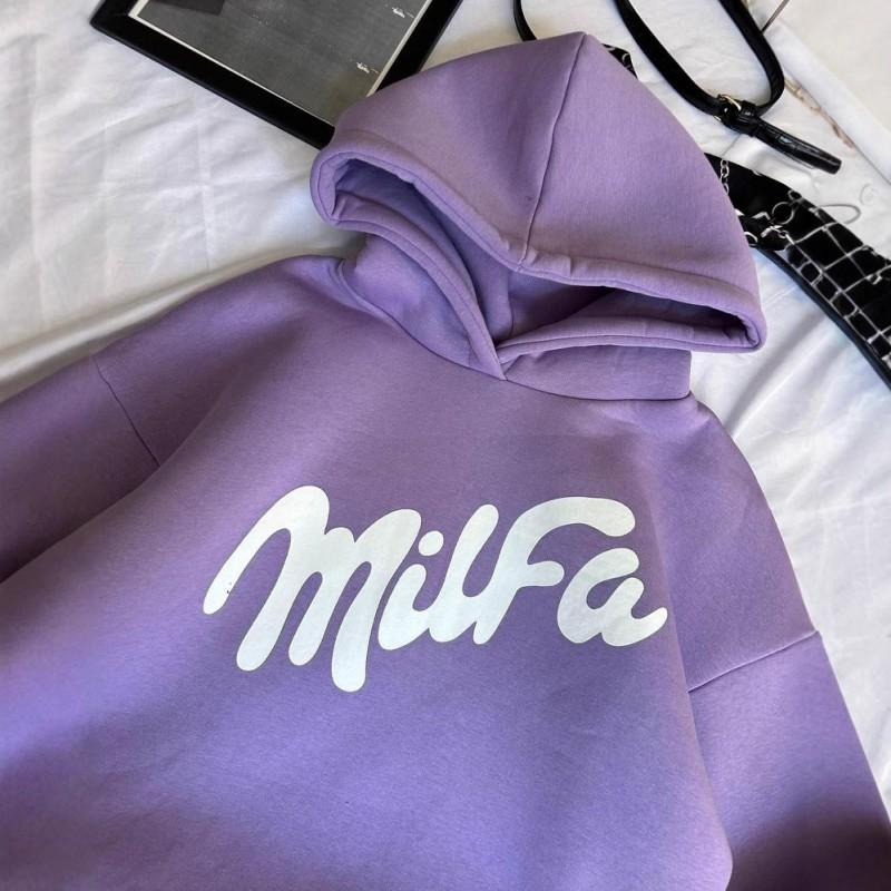 Vintage American Street Letter Print Oversized Hoodie Fall Warm Sweatshirt Purple
