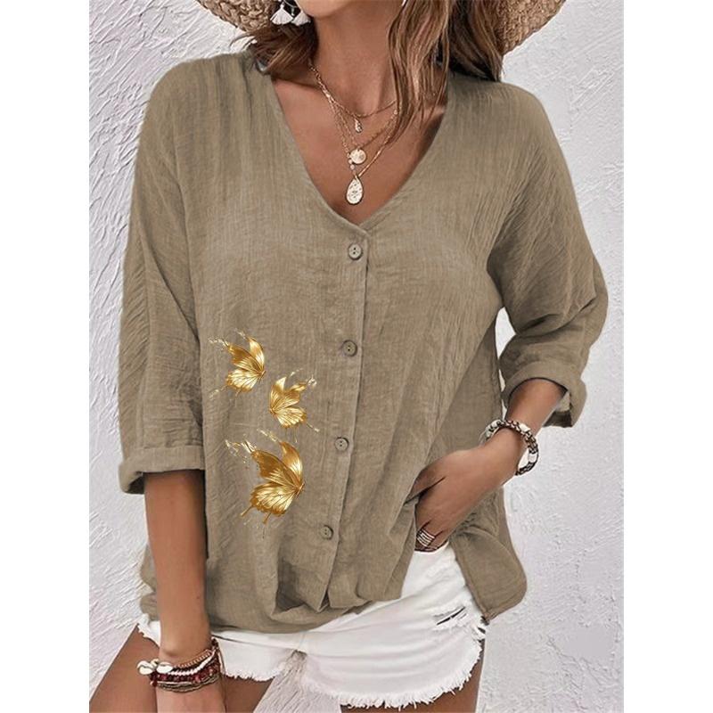 IHUASU Women's Fashion Casual Long Sleeve V-Neck Blouses & Shirts Elegant