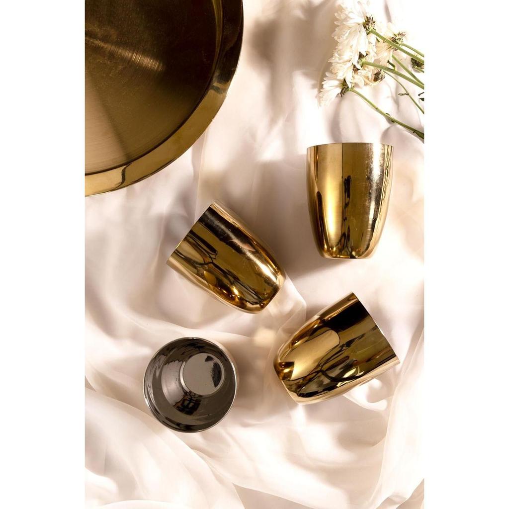 Ensemble de 4 Verres en Acier, Or PVD, Verre à Boire 100% Alimentaire, Verre à Eau Lavable au Lave-Vaisselle, Non Toxique, Gobelet Anti-Ternissement
