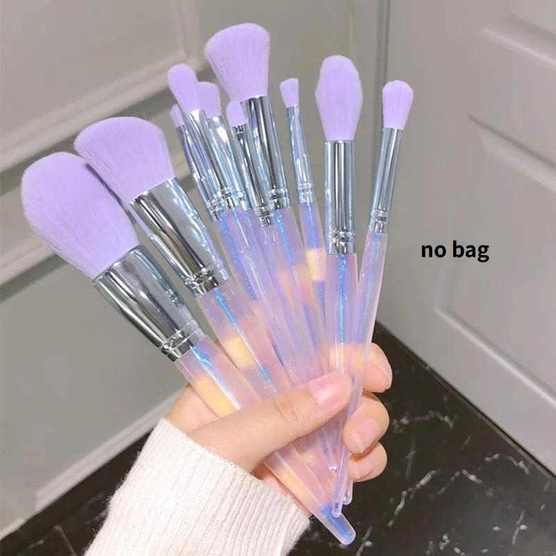 10pcs Professional Purple Makeup Brushes with Storage Bag Eyeshadow Powder Foundation Blush Sculpting Highlighter Eyebrow Brush