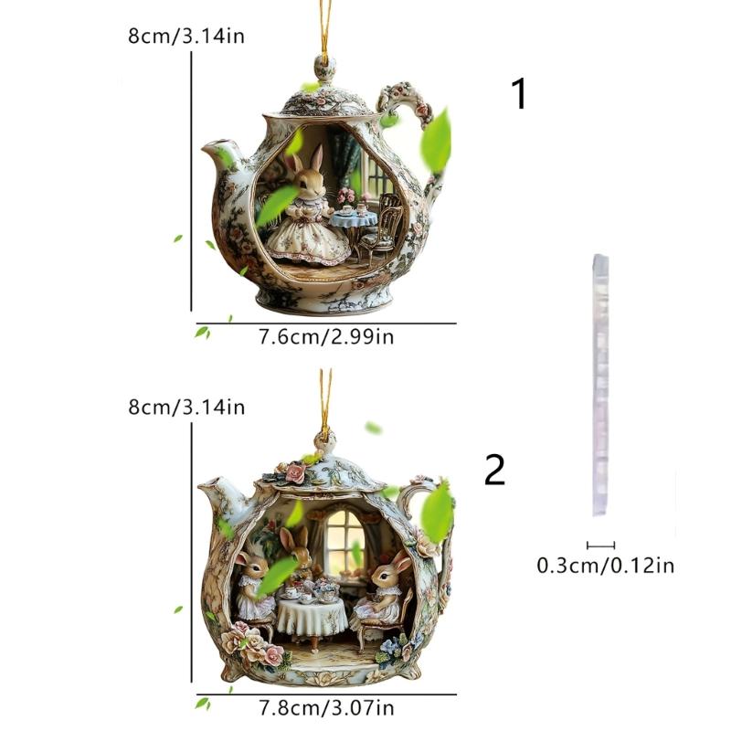 Fun Rabbit In Teacup Keychain Pendant Hanging Ornament Acrylic Window Decoration For Decorative Enhancement