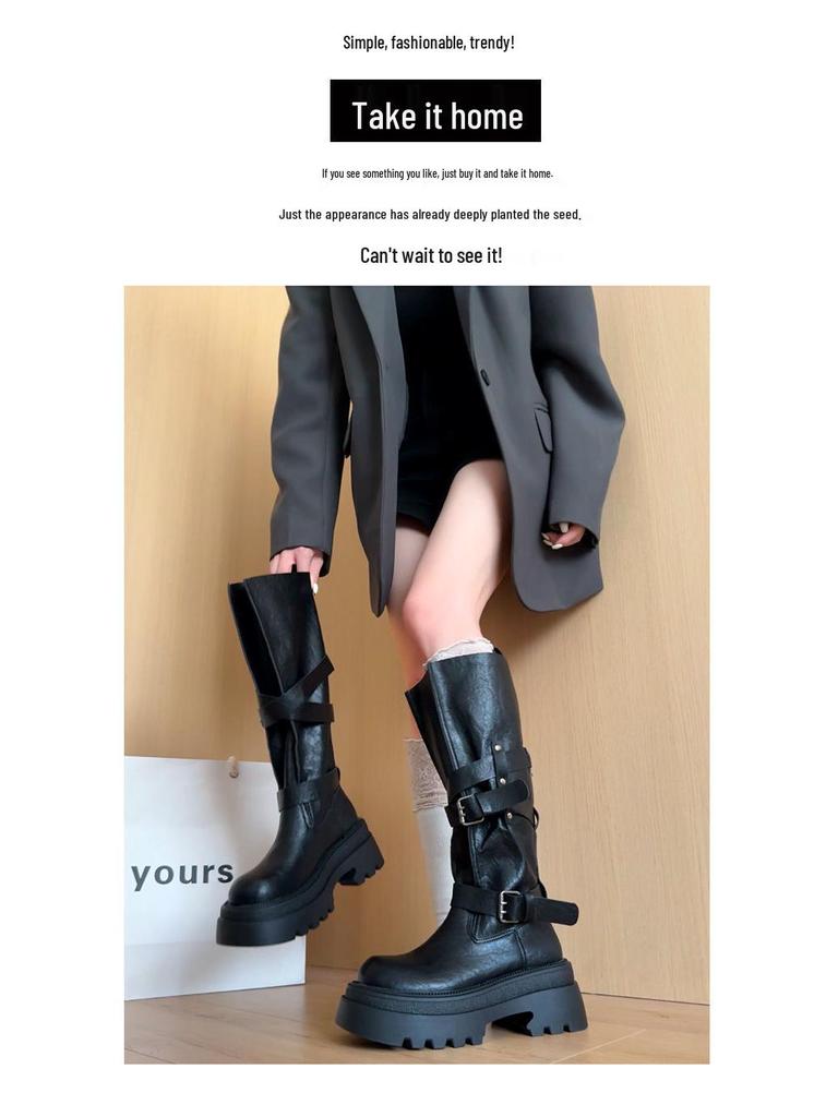 2025 Women's High-Top Over-the-Knee Knight Boots – Versatile Buckle, Thick-Soled, Autumn Style