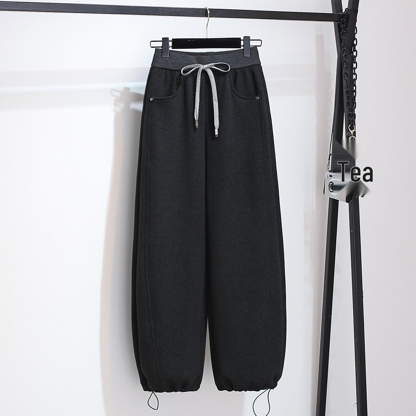 2026 Winter Women s Thick Fleece-Lined Gray Wool Wide-Leg Sweatpants 30