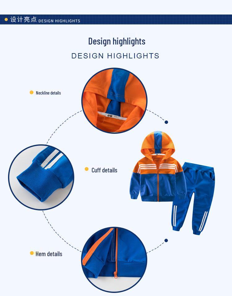 2024 Spring/Autumn Korean-Style Color Block Tracksuit for Boys - Medium/Large Two-Piece Jacket Set