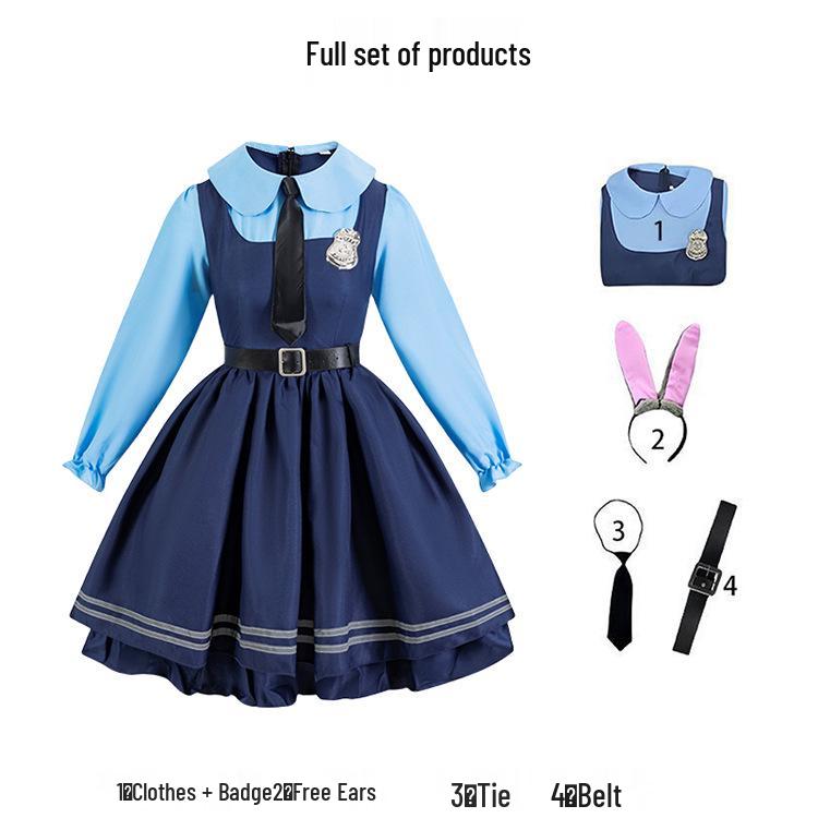 Judy Zootopia Police Rabbit Costume: Kids' Dress-Up Set for Girls, Perfect for Performances or as a June 1st Gift
