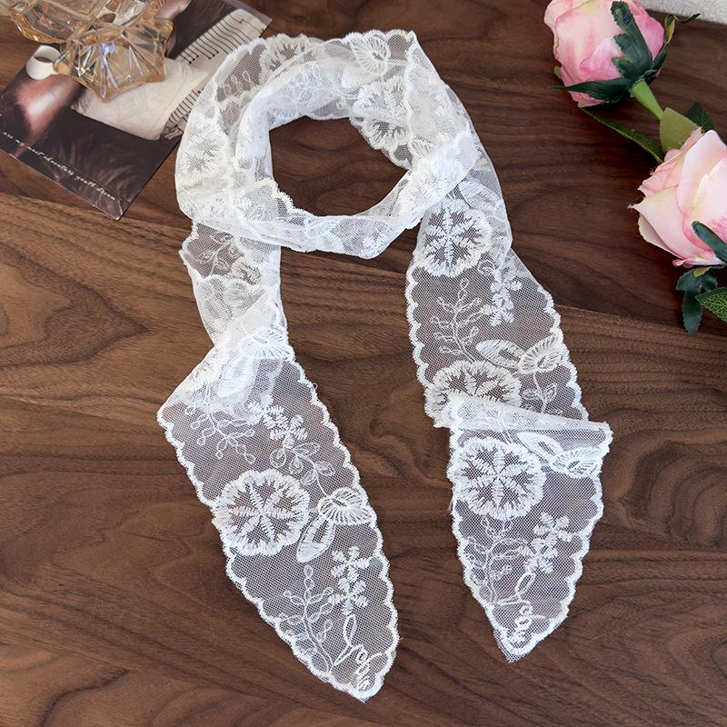 Korean High-Grade White Lace Scarf: Versatile Ribbon Tie for Elegant Style