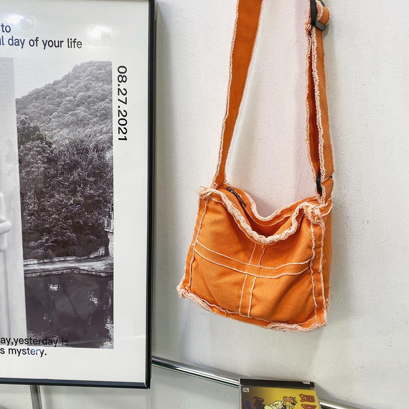 2024 Japanese Ins Canvas Retro Women's Shoulder Bag with Frayed Edges