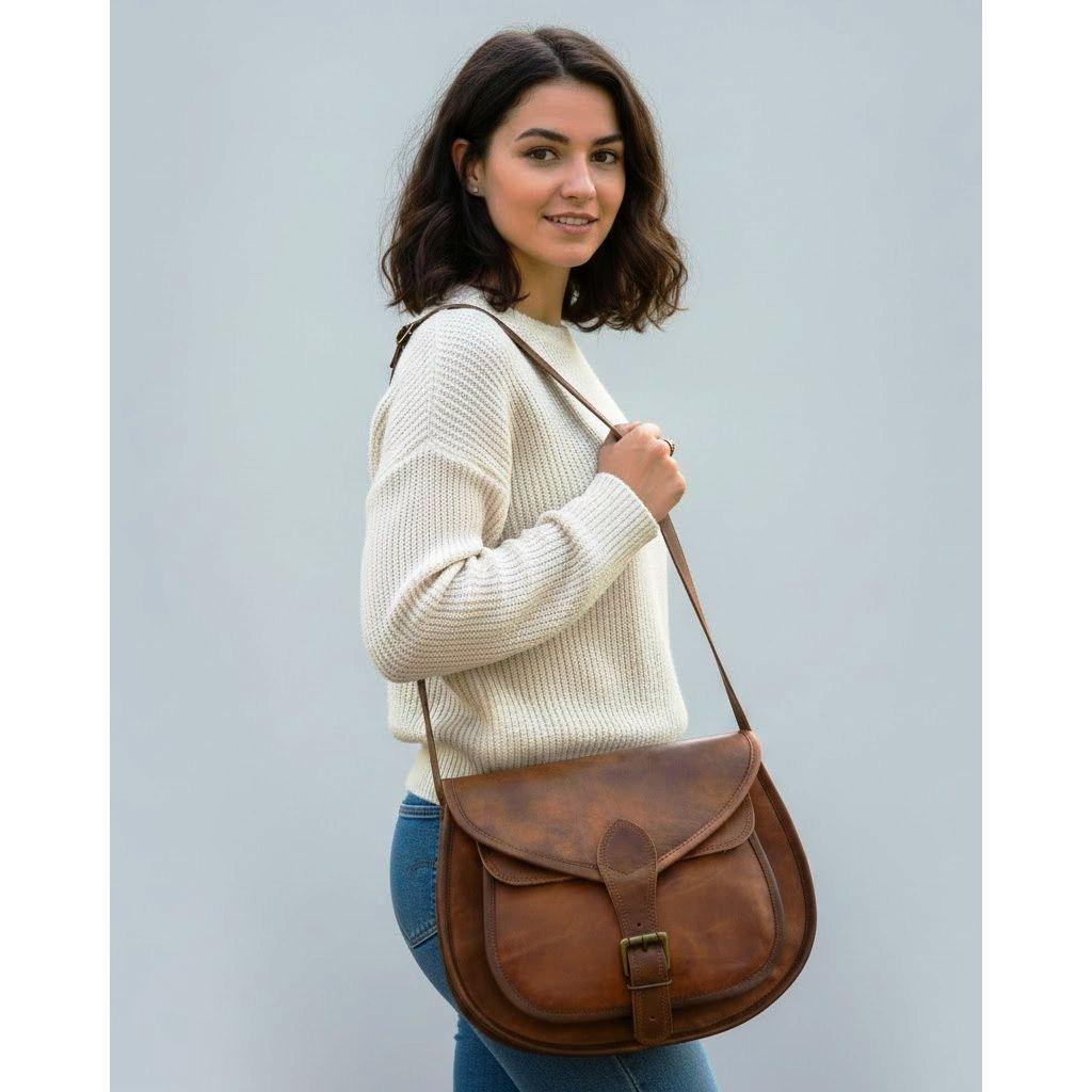 Torba podsiodłowa w stylu vintage z prawdziwej skóry koziej, brązowa torba listonoszka na ramię