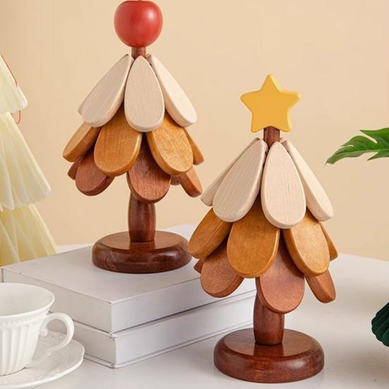 3Pcs Wooden Christmas Tree Trivets for Hot Dishes Heat Insulation