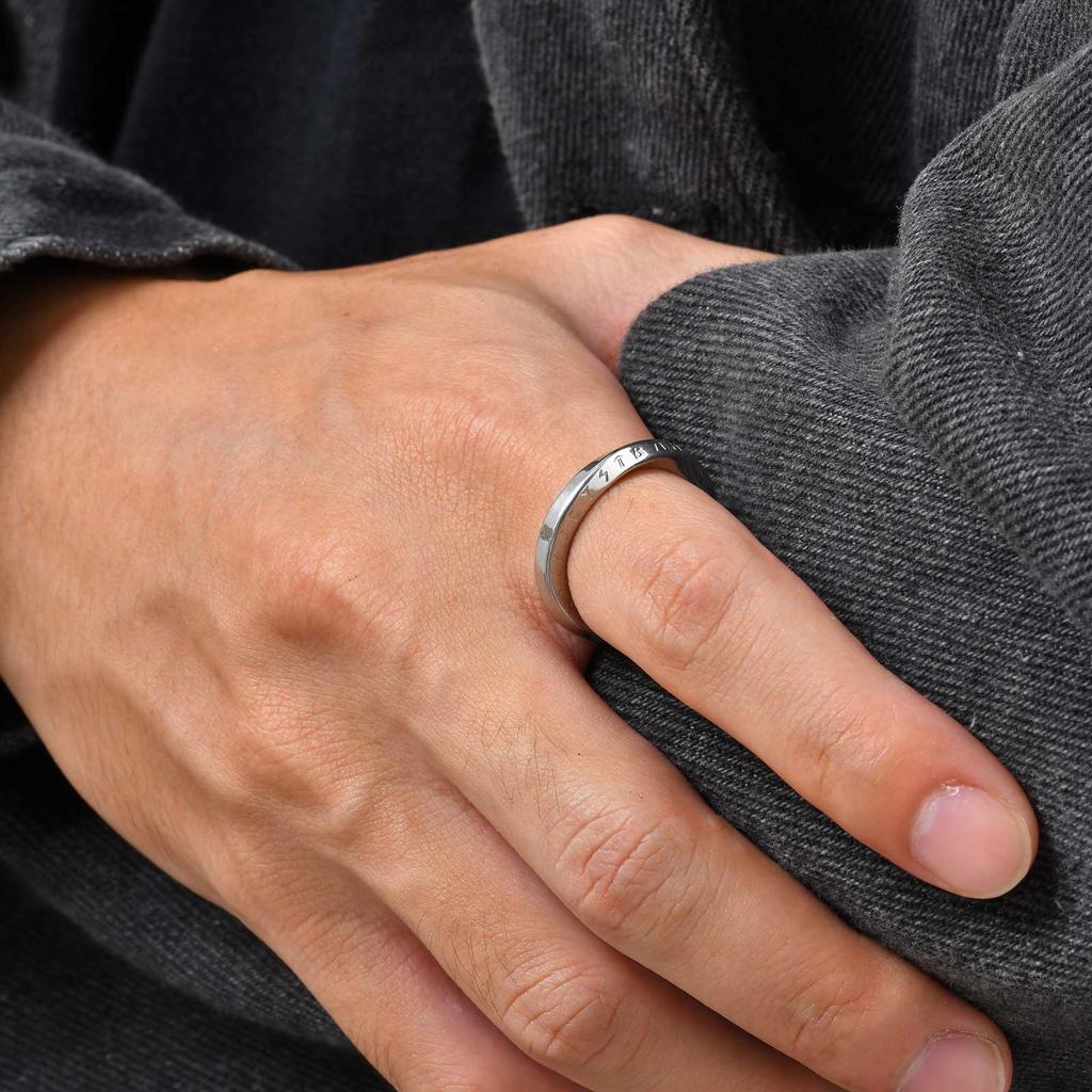 Vintage Viking Rune Symbol Mobius Ring for Men, Geometric Twisted Stainless Steel Rings, Fashion Finger Jewelry Size 7-12