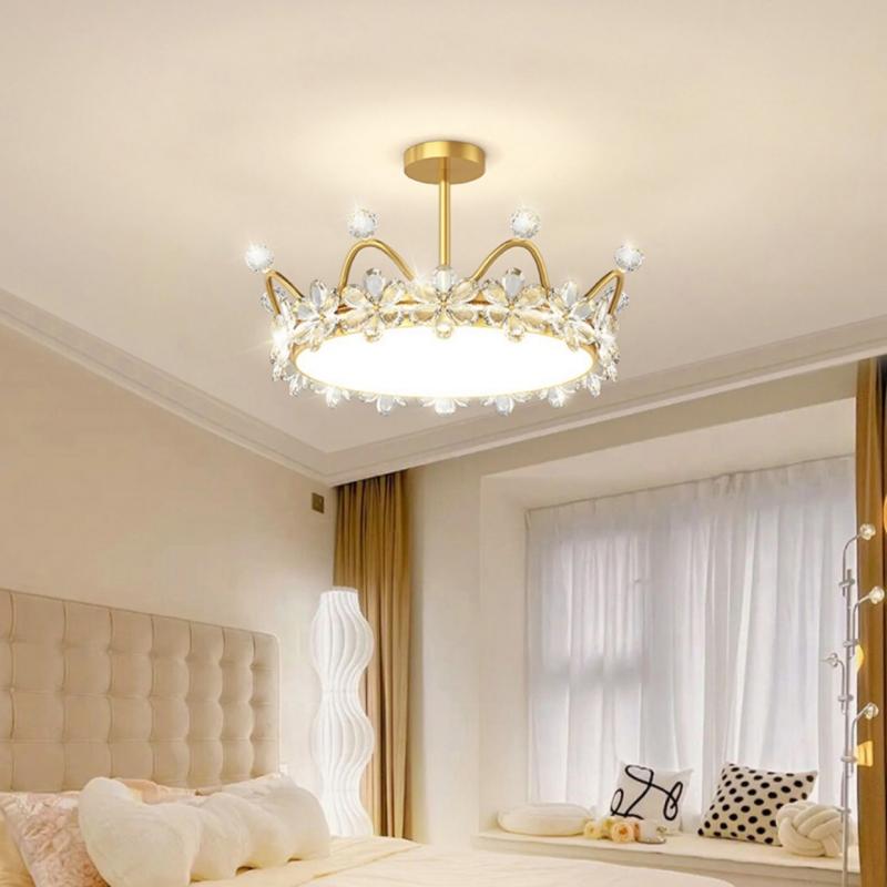 Modern Crystal Crown LED Ceiling Chandelier Lights Children Girls Bedroom Study Living Kid's Room Pendent Lamp Home Decoration