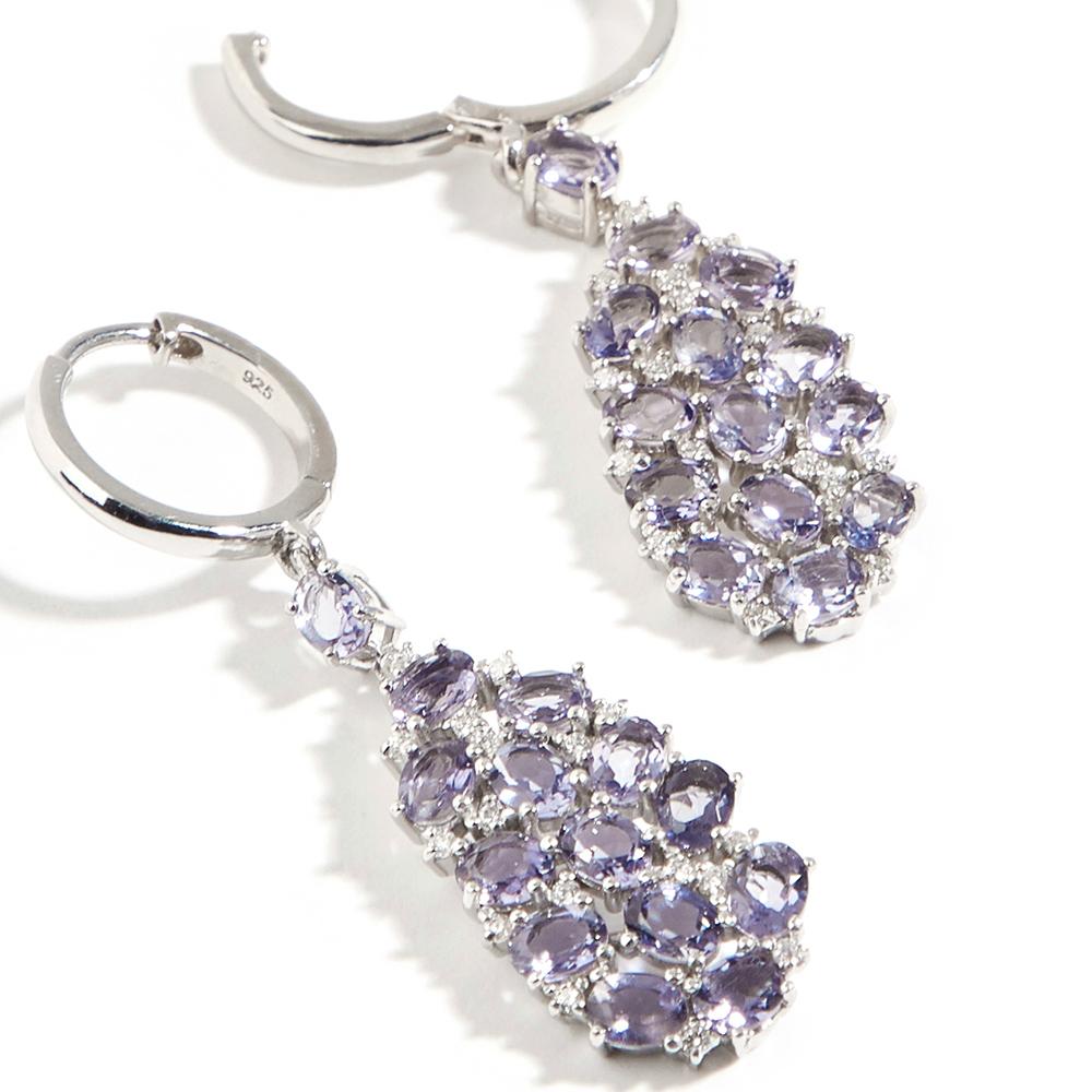 Boucles d'oreilles fantaisie de créateur pour femmes, argent S925, pierre précieuse Iolite naturelle, bijoux de luxe légers, cadeau romantique d'anniversaire