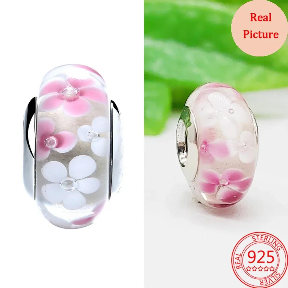 925 Silber Murano Glas Charms Perlen Passend für Original Armbänder DIY Damenschmuck Geschenke Runde Glasperlen