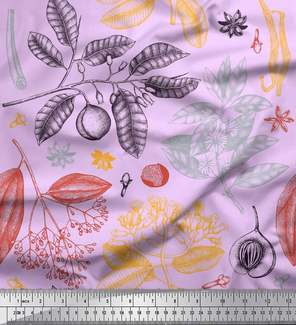 

Тканина Soimoi Japan Crepe Satin Fruits,Spices & Leaves Print Тканина на метри 42 дюйма 42 Inch Wide - Poly Crepe рожевий