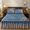 Winter Lace Velvet Fitted Sheet, Bed Skirt, Integrated Bedspread, Removable and Washable Quilted Short Plush Full-cover Plush Bed Cover