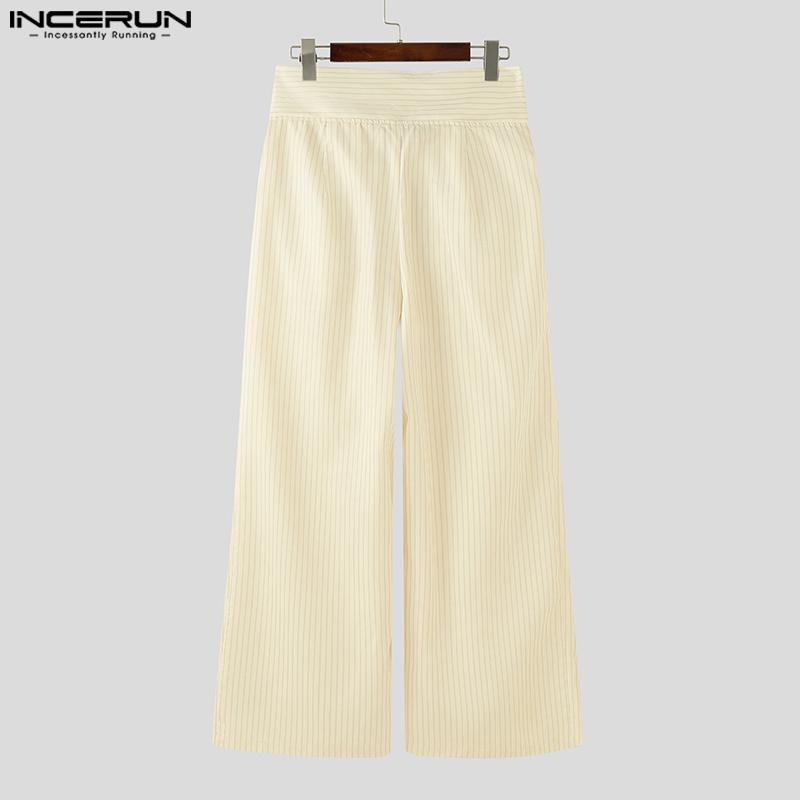 INCERUN Men Twisted Zip-up Waist Ruffled Striped Casual Long Pants Trousers