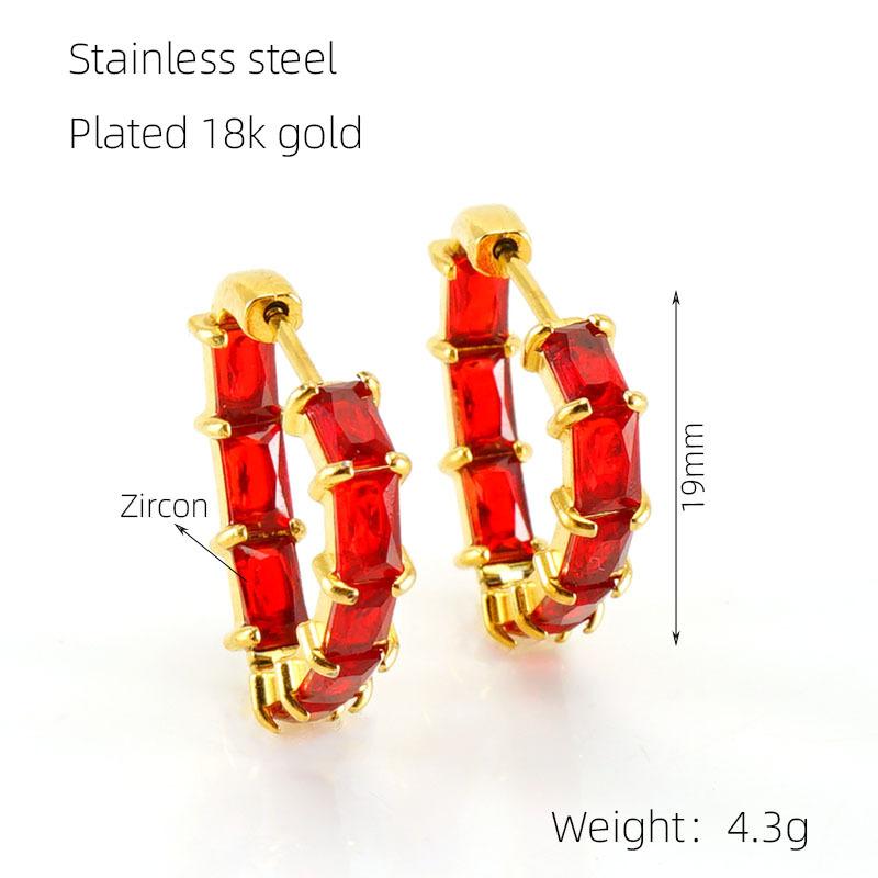 Autumn new strap buckle titanium steel zircon earrings geometric trend French retro earrings women