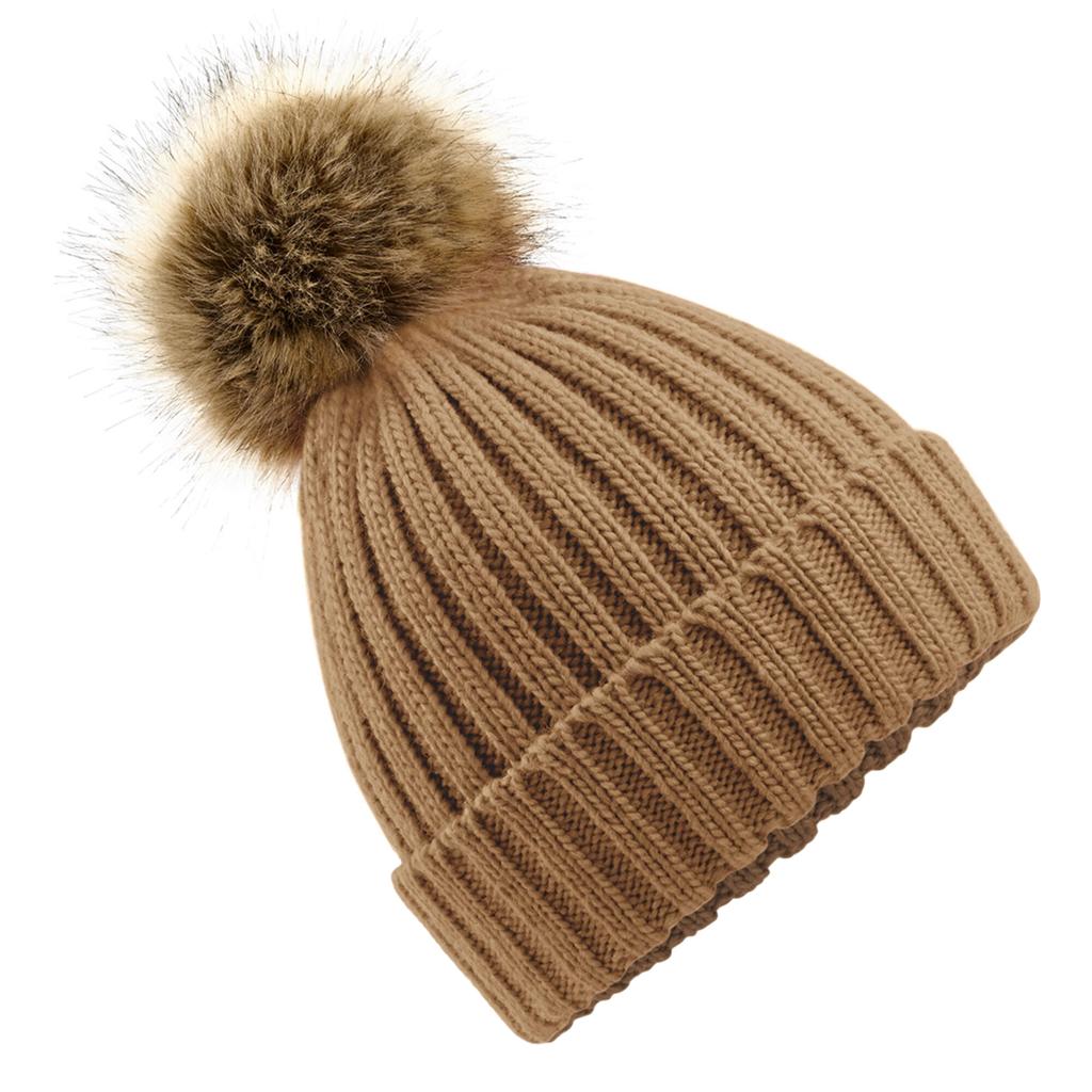 Chunky Faux Fur Pom Pom Beanie
