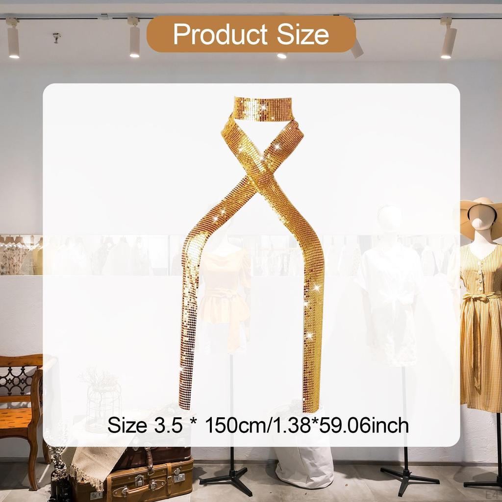 Metal Sequins Neck Tie Scarf Evening Swimwear Lightweight