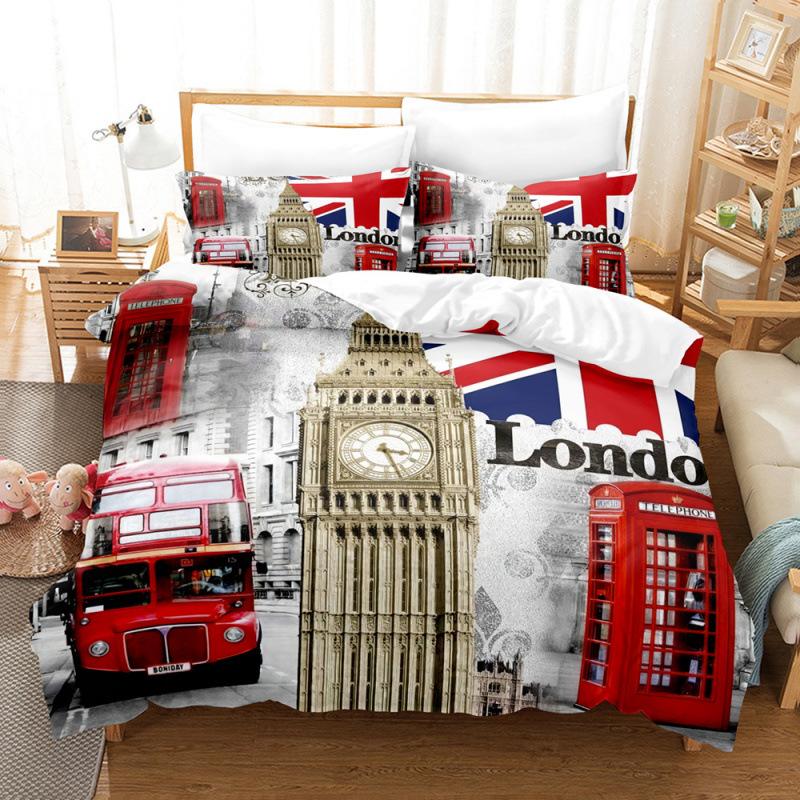 Car Truck Printing Three-Piece Sheet Quilt Cover 3D Digital Motorcycle Train Kit
