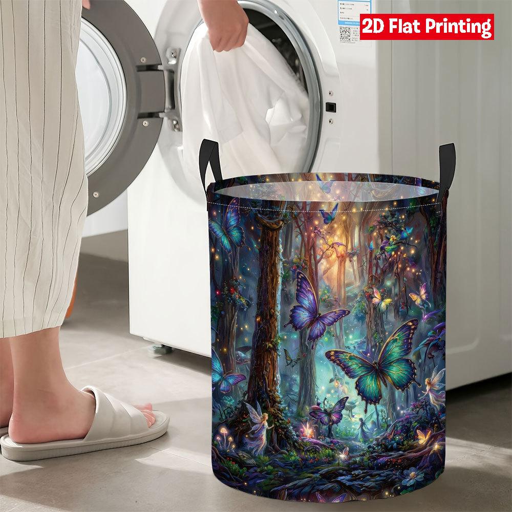 Collapsible Laundry Basket Large Round Waterproof Fabric Hamper Dirty Clothes Storage Bin Toy Organizer with Handles
