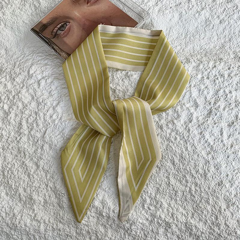 Stylish and simple striped silk scarf temperament versatile long scarf hair tie bag decoration multi-functional small streamer