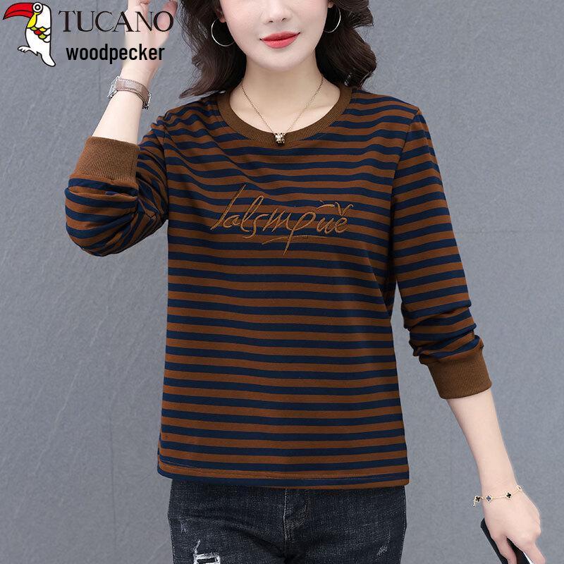 Женская полосатая хлопковая футболка с длинным рукавом Woodpecker M