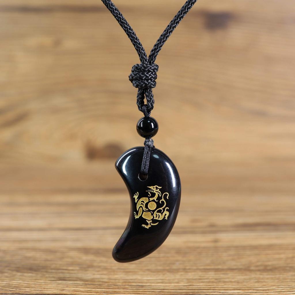 Four Divine Beasts Carved Onyx Azure Dragon Lucky Charm Adjustable Length [KOAI] Pendant/Necklace - - Men's & Women's