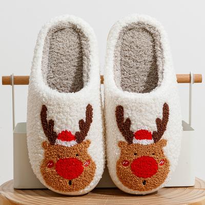 Cute Elk Christmas Slippers Winter Warm Soft TPR Thicken Sole Women Men Houseshoes Cushion Slides