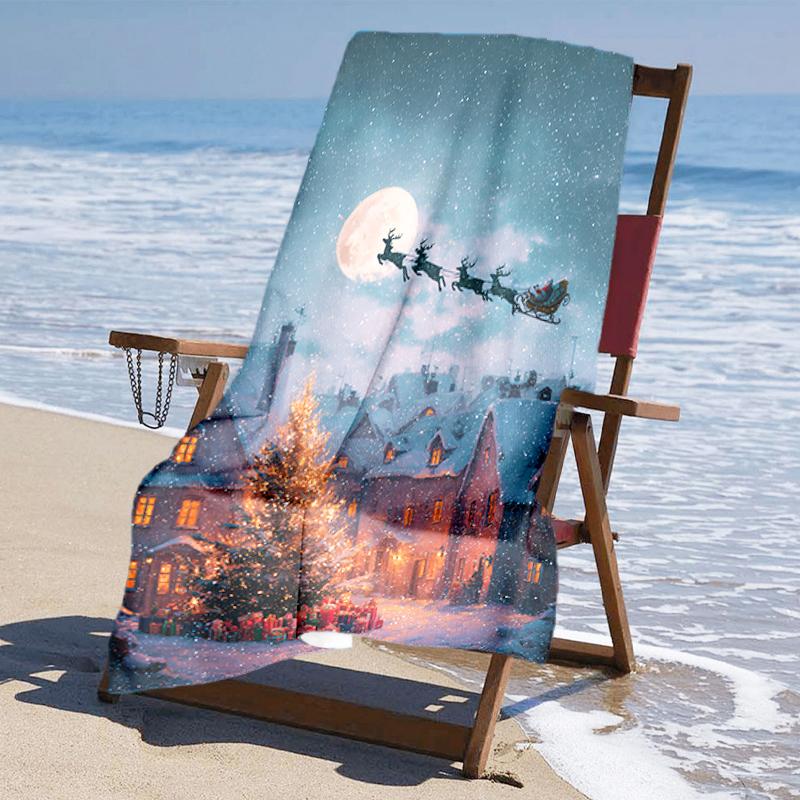 Ultra-Soft Beach Towel with Christmas Santa Claus Theme,Ideal for Pool - Camping, Diving - Perfect Travel Essential, Vibrant Beach Towel.