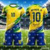 Neymar Jr 10 Fotbalový dres Set Žlutá Zelená Modrá Štětcový Potisk Kulatý Výstřih Krátký Rukáv Fotbalové Tričko + Šortky se Stahovací Šňůrkou 2-dílný