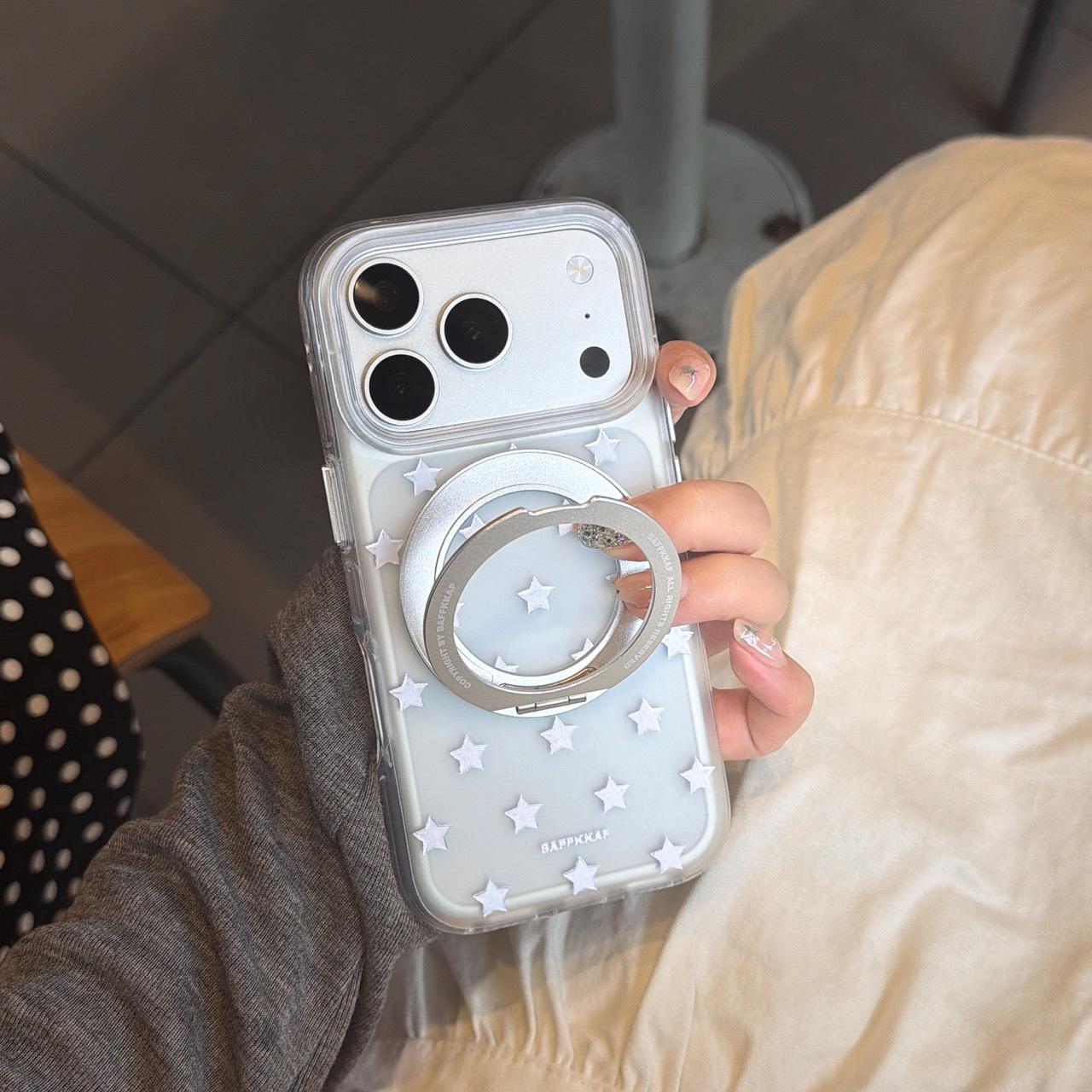 

Translucent Silver Star Bracket Holder for iPhone 17 Pro Max/16/15P iPhone 16