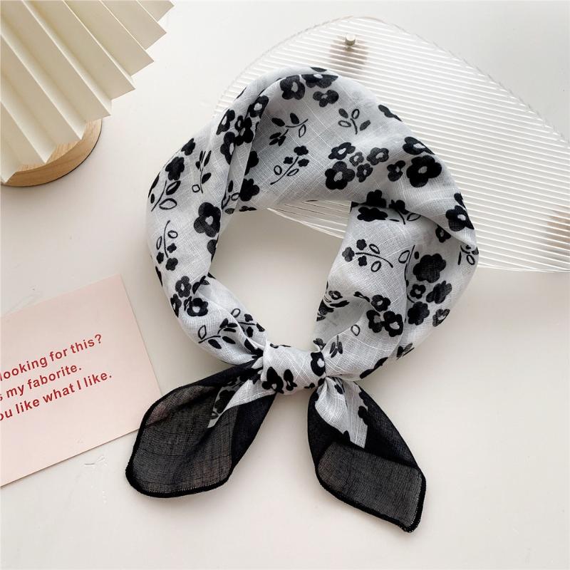 58cm Cotton Linen Women's Scarf Fashion Print for Hair and Neck Square Design
