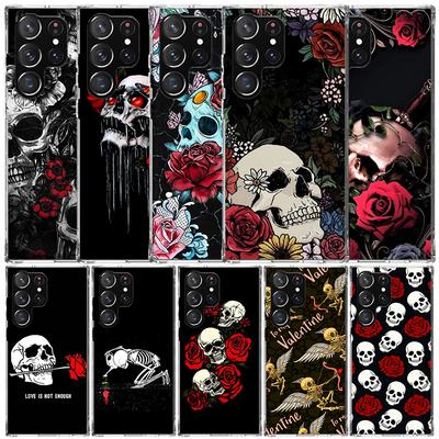 Menschliches Skelett Rote Rose Handyhülle Für Samsung Galaxy S24 S25 Edge S26 Ultra S22 S23 Plus S21 + S20 FE Weiche TPU Rückseite Galax