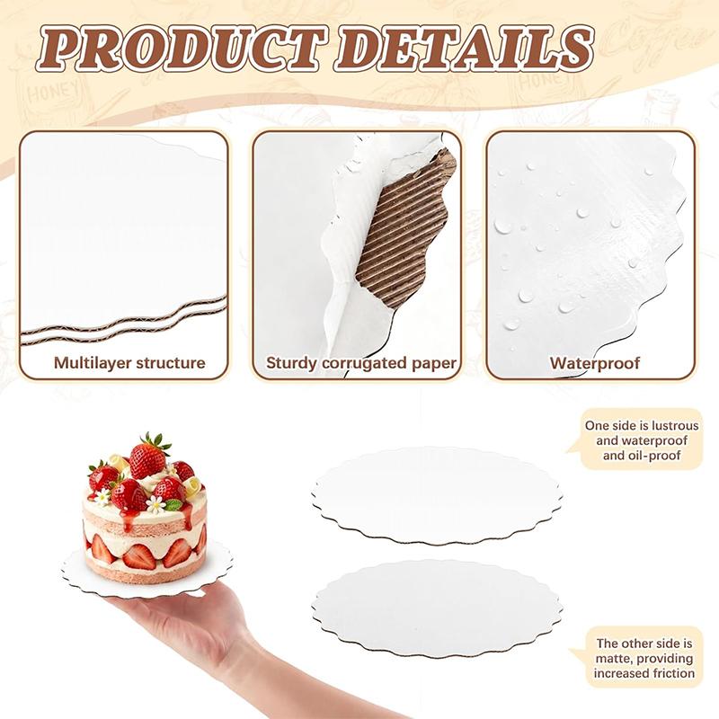 20PCS White Round Wavy Edge Cake Boards 6/8/10/12inch Food-Grade Disposable Corrugated Cake Circles Base Trays Cake Plates