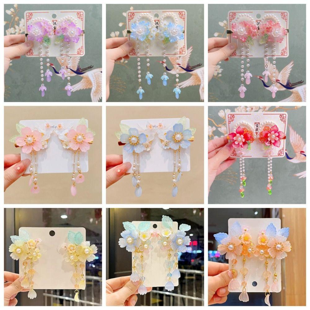 Sweet Pink Hair Clip Chinese Style Flower Tassel Hairpins Styling Accessory Barrette For Girls