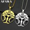 Yoga Tree Of Life Pendant Necklace For Women Men Stainless Steel Gold Silver Color Hollow Moon Star Of David Chain Jewelry Gifts