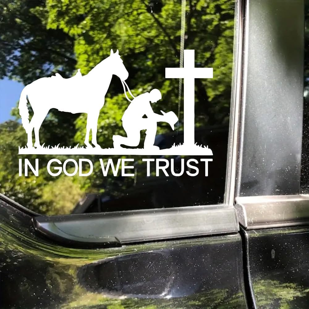 2PC 5.91"x3.94" Cowboy Prayer and Cross Vinyl Decal, in GOD WE Trust Adhesive Sticker for Cars, Trucks, Motorcycles, Laptops, Windows, Glass, Walls -
