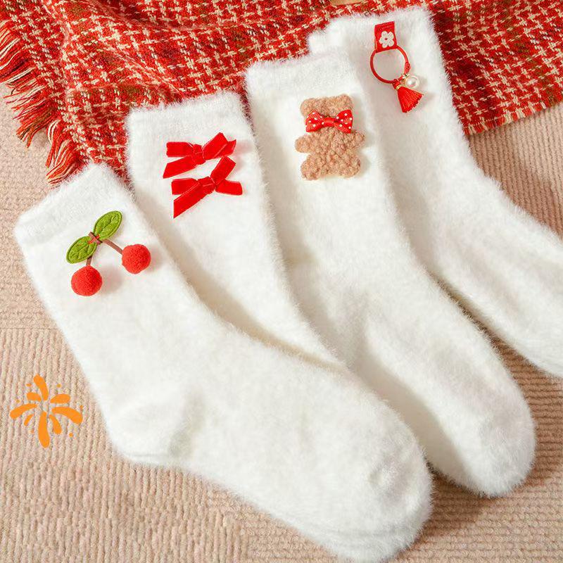 

Носки Lucky Year Red, осенние и зимние бархатные носки из норки, мягкие, теплые, длиной до середины икры, плюшевые свадебные носки, модные женские носки