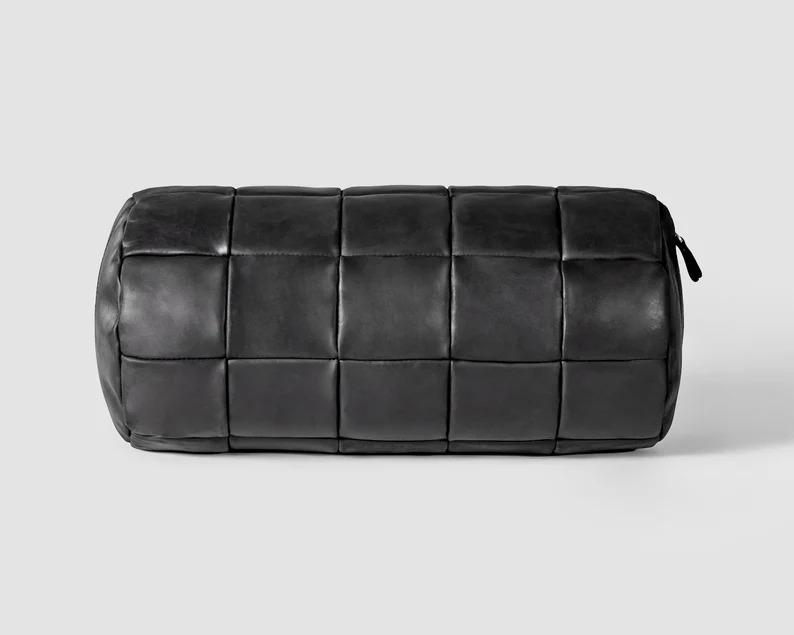 Noor Leather BOLSTER Чехол Наволочка для подушки, Чехол для шеи для йоги, Настроить ЧЕРНУЮ круглую подушку PATCHWORK Cover | Декор дивана на новоселье | 7 X 18 Inches чёрный