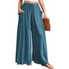 Damen Einfarbig Plissee Taille Locker Weites Bein Gerades Bein Hose