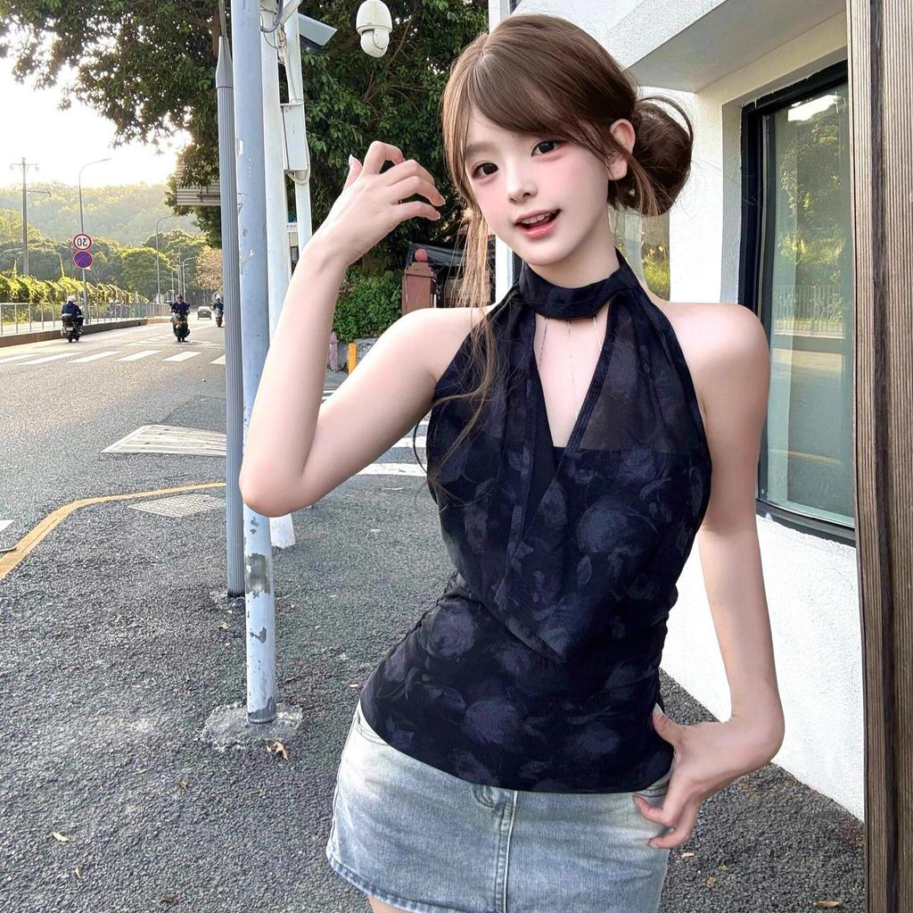 American Retro Design Chain Swing Neck Neck Vest Female Summer Spice Slim Waist Sleeveless Top Outer Wear