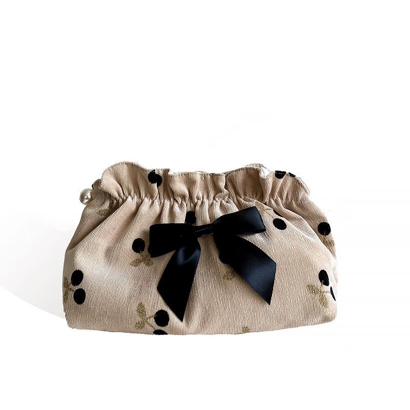 Corduroy Cherry Makeup Bag for Girls: Stylish, Large Capacity, Evening & Travel Portable Bag