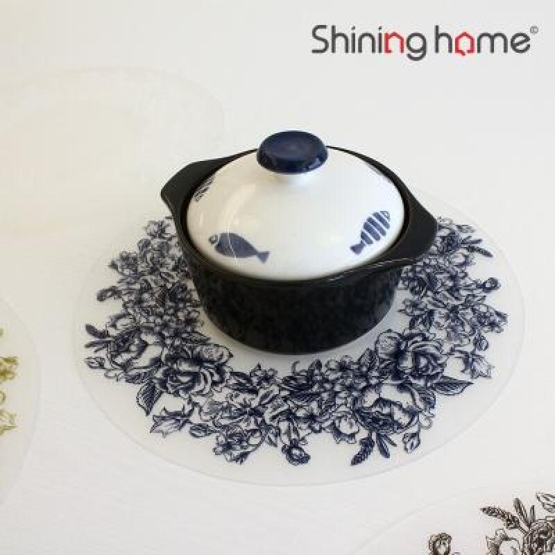 1P of Reese s Round Silicone Placemat and Pot Holder Blue