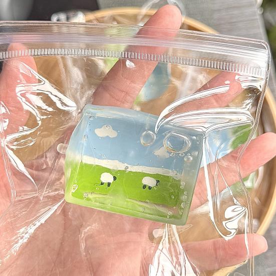 Ice Cube Stress Relief Toy Blue Sky Cloud Sheep Cube Squeeze Toy Soft Stretchy Transparent Cube Sensory Relaxation Toy Party Favors