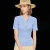 Wudao Women's Summer V-Neck Knit T-Shirt with Tencel-Linen Blend